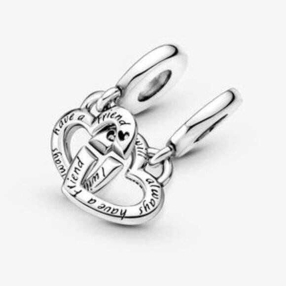 Pandora Linked Sister Hearts Split Dangle Charm - Picture 2 of 3